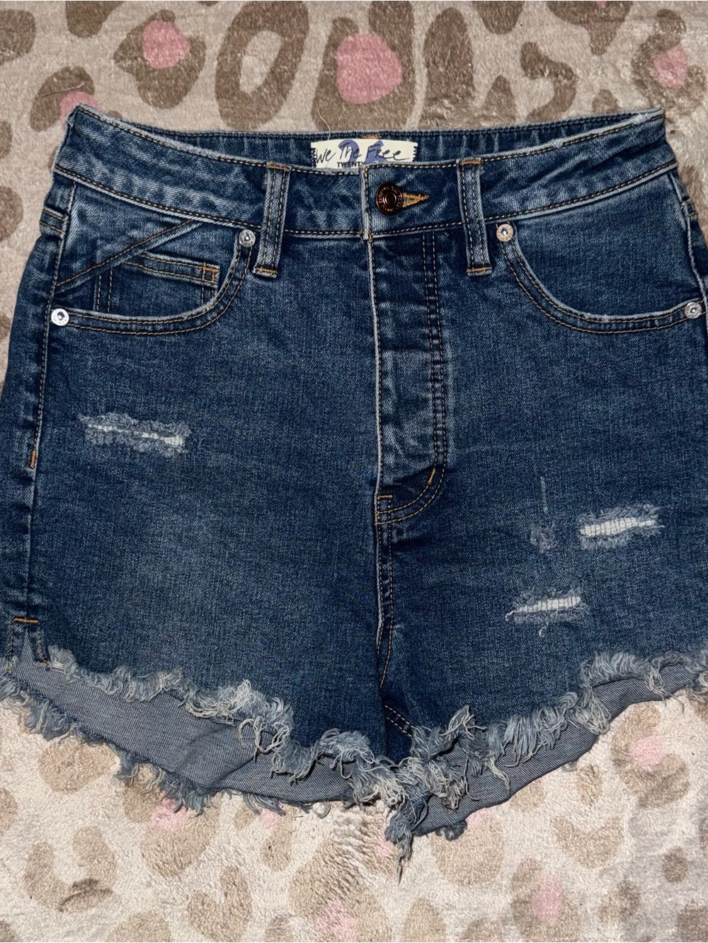 We The Free Medium Blue Distressed Frayed-Hem Jean Shorts